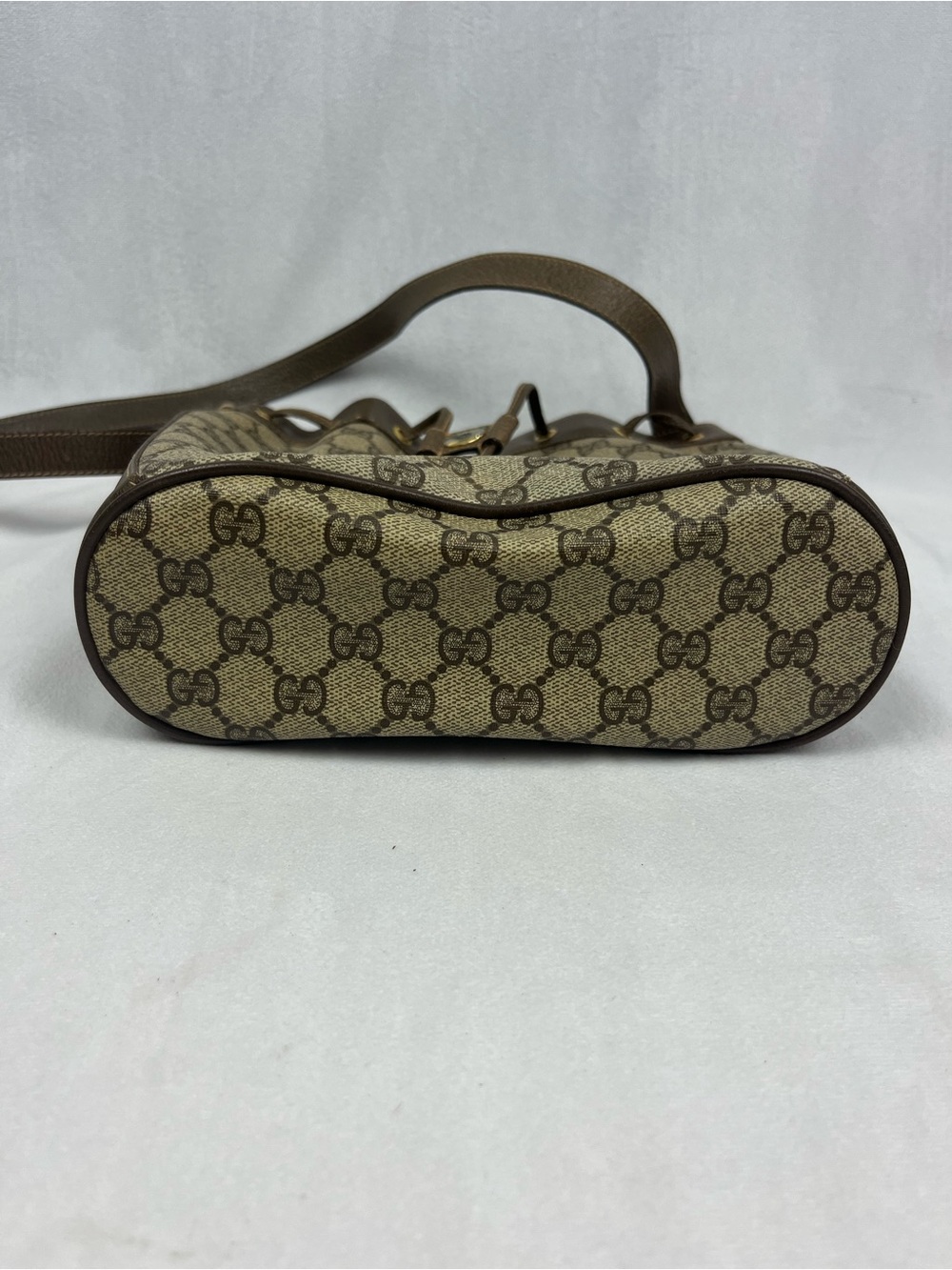 GUCCI Sherry Line Drawstring Shoulder Bag & Dustbag GG Brown Monogram VTG Italy - Picture 4 of 16